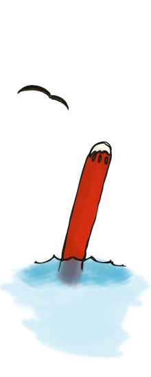 punainen merimerkki lokkisiluetti taustalla