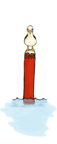 punainen merimerkki lokki istuu päällä